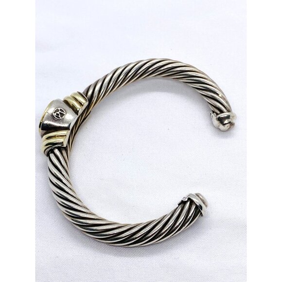 David Yurman Twisted Cable Cuff Bracelet 925 Silver & 14k Gold Amethyst - Picture 10 of 12